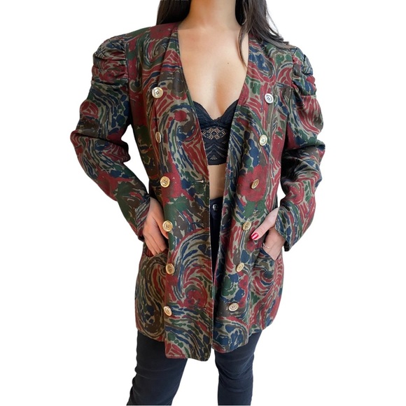 Vintage Long Line Blazer Puff Sleeve Floral By Gina Danova Size 10 - Picture 1 of 14